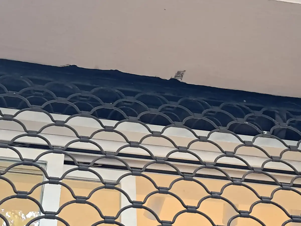 Reja de hierro forjado con dibujo de escamas protegiendo el escaparate de un local